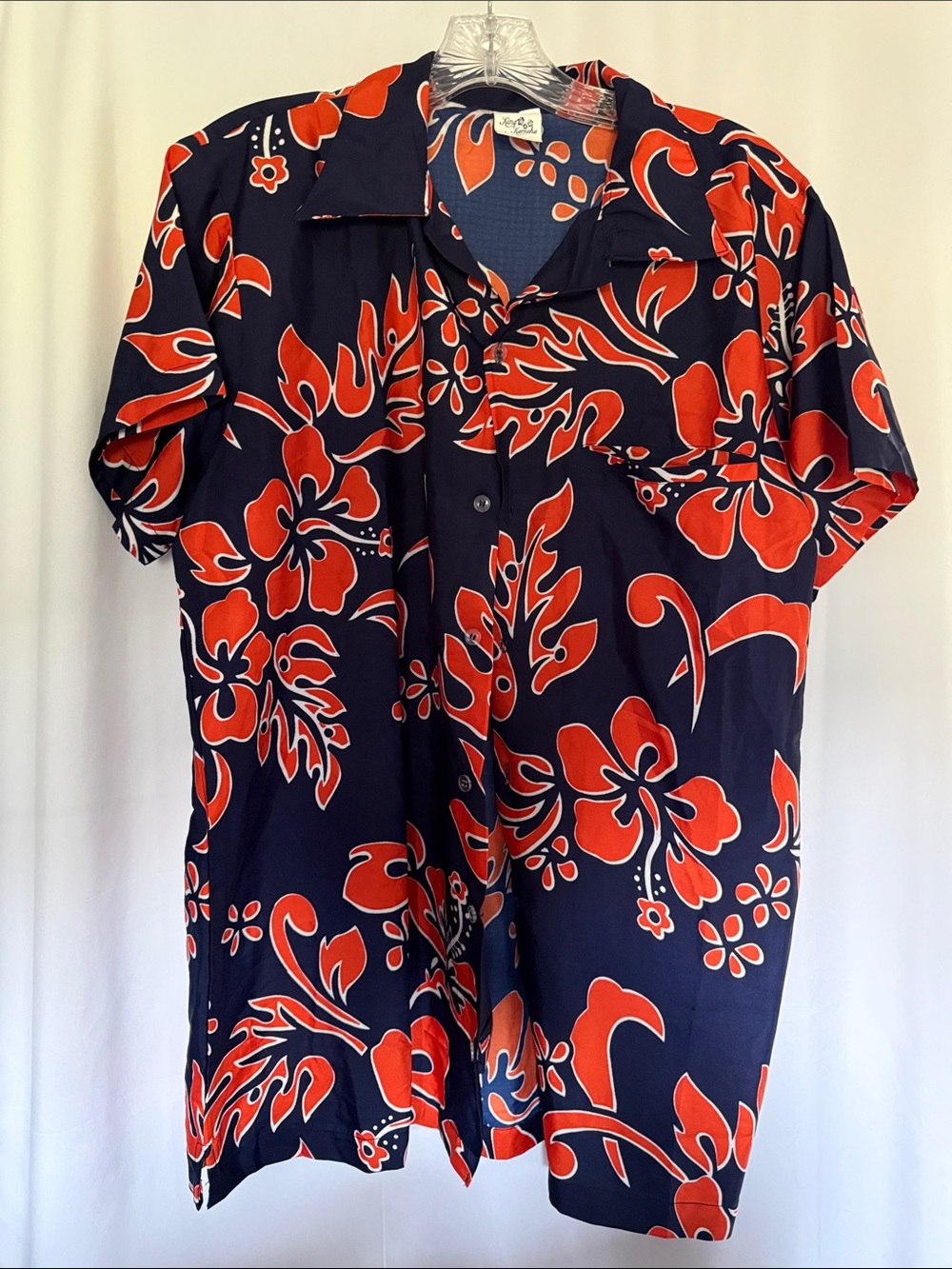 Men's Casual Navy & Red Floral Button-Down Shirt